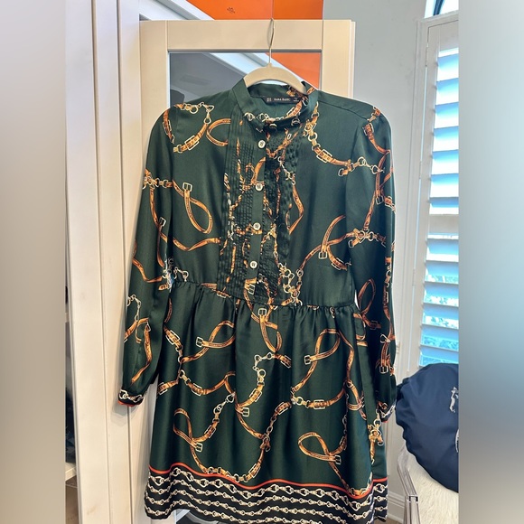 ZARA WOMAN SHORT CHAIN PRINT DRESS BUTTONED LOOSE-FITTING  XS - Picture 2 of 6